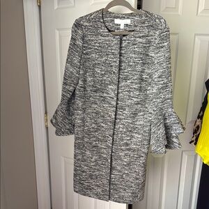 Emerson Rose black and white knit long line blazer coat with flared sleeve